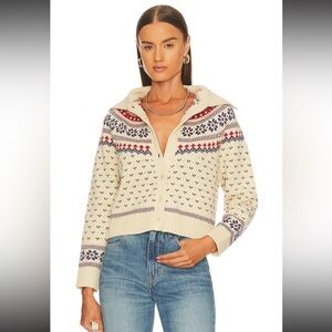 The Great. The Mini Collar Cardigan Sweater Knit Cream Floral Fairisle 3